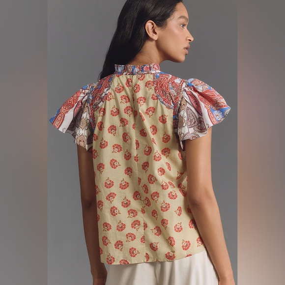 Anthropologie Farm Rio Ruffle-Sleeve Printed Blouse - Picture 6 of 7